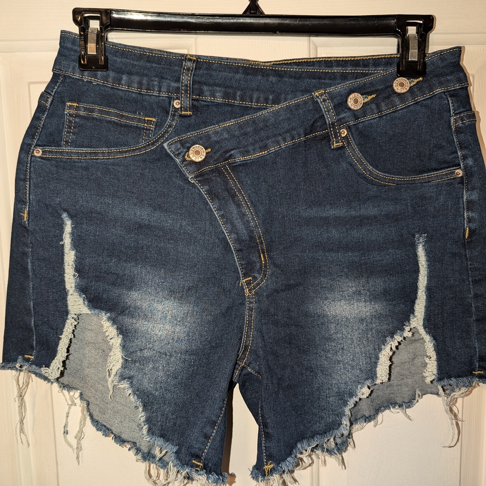 Denim Distressed Women Jean Ripped Shorts Size Large
